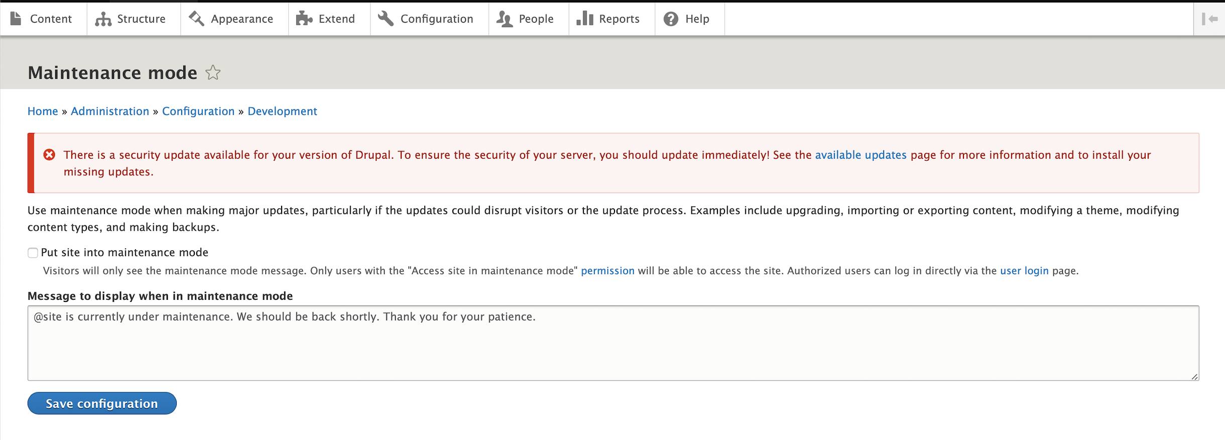 Turn on Maintenance Mode