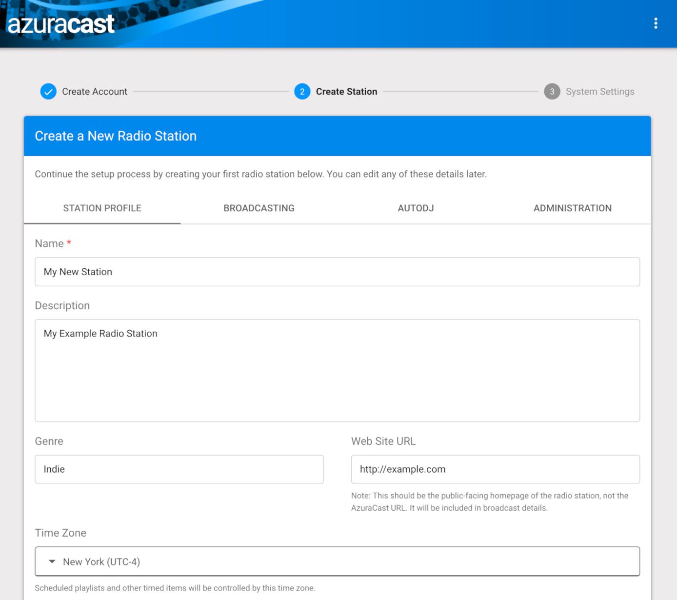 AzuraCast Create Station AzuraCast Create Station