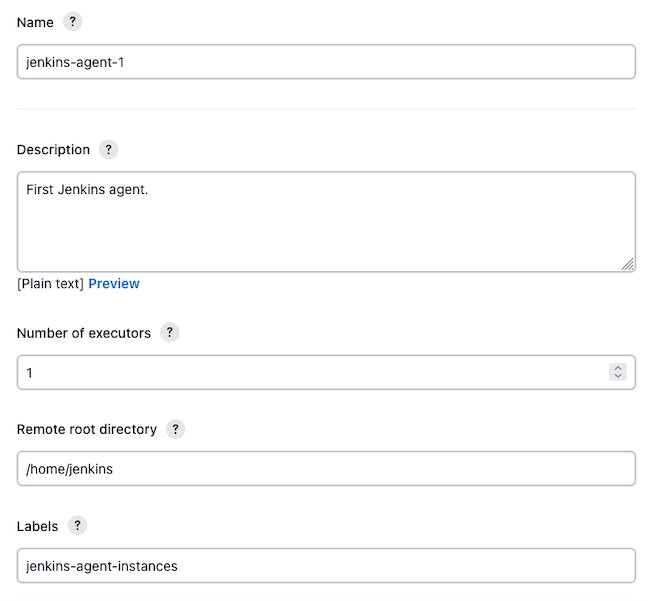 Example Jenkins configuration for an agent Example Jenkins configuration for an agent